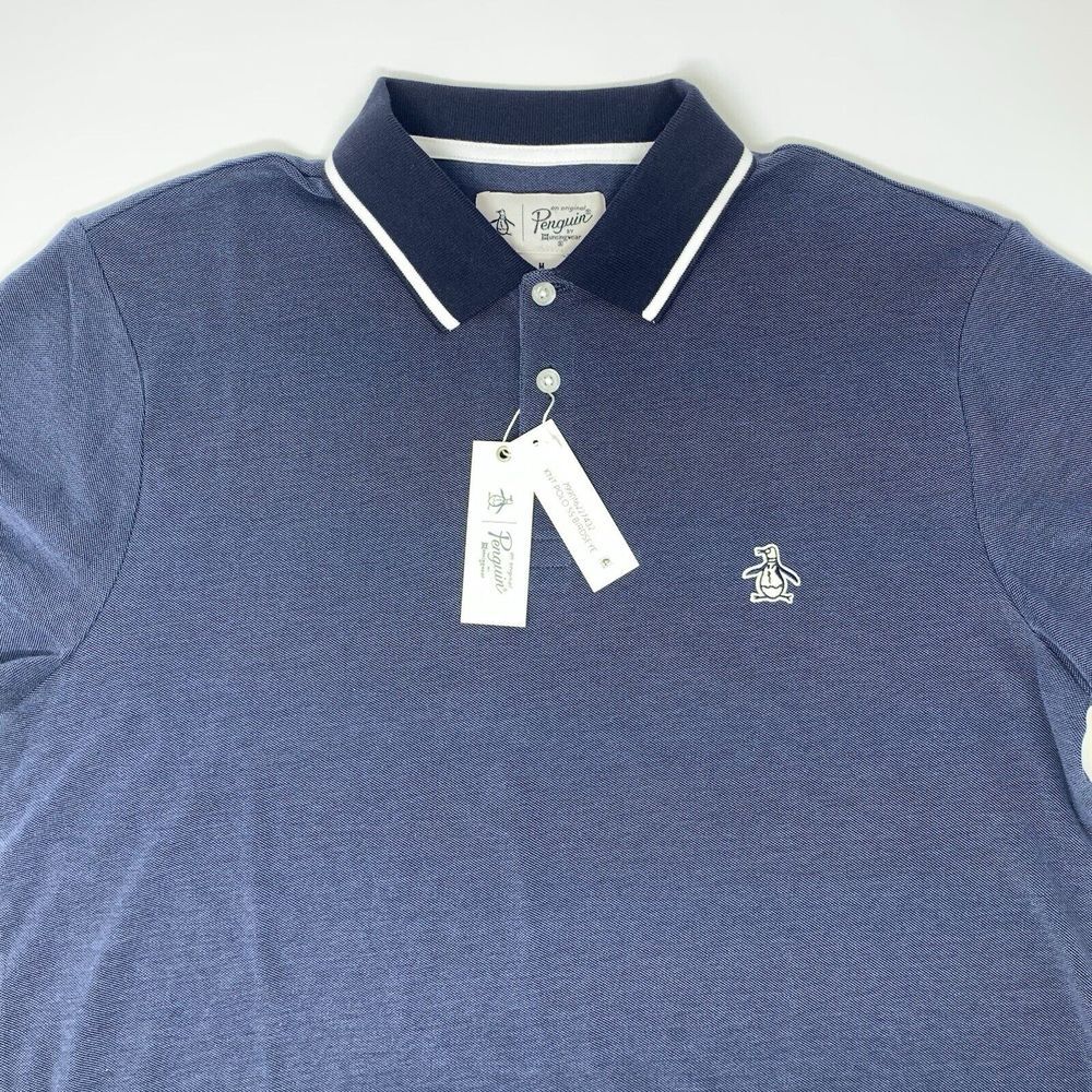 Original Penguin Navy‎ Blue Birdseye Men's Short Sleeve Polo Shirt Size Medium